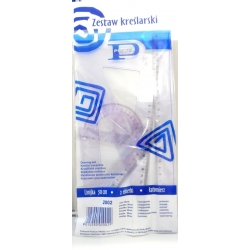 Zestaw kreślarski : linijka, ekierka, kątomierz