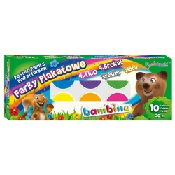 Farby plakatowe BAMBINO, 10 kolorów złota srebrna Farby plakatowe BAMBINO, 10 kolorów złota srebrna
